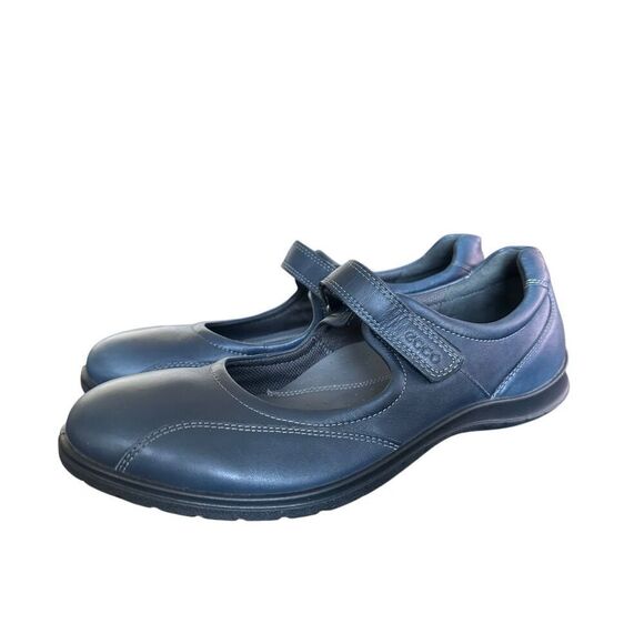 Ecco Sky Navy Blue Leather Mary Jane Flats Size 41 US 10 - 10.5 - Picture 1 of 10